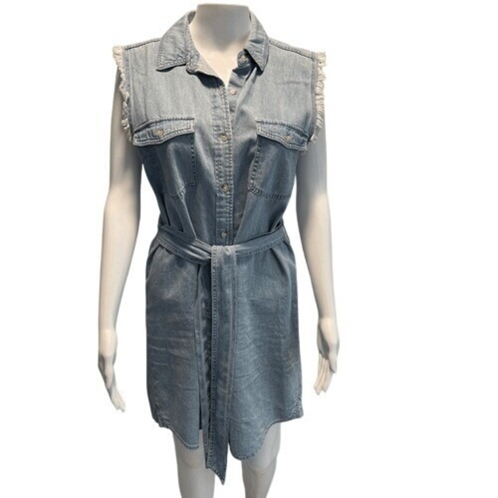 7 For All Mankind Chambray Sleeveless Belted Shirt Dress Light Blue Size S - Picture 1 of 11